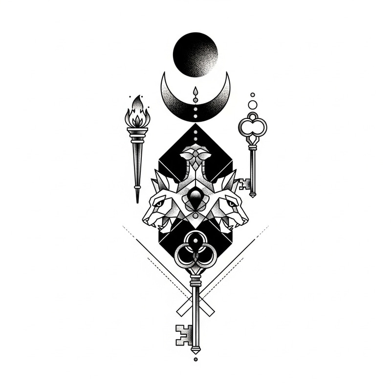 Geometric Tattoo Design of Goddess Hecate Geometric Tattoo Design of Goddess Hecate