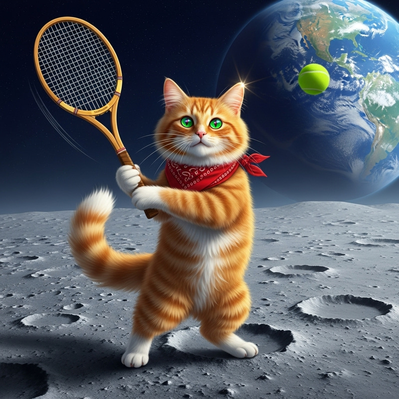 Cat on Moon Playing Tennis: A Whimsical Adventure Cat on Moon Playing Tennis: A Whimsical Adventure