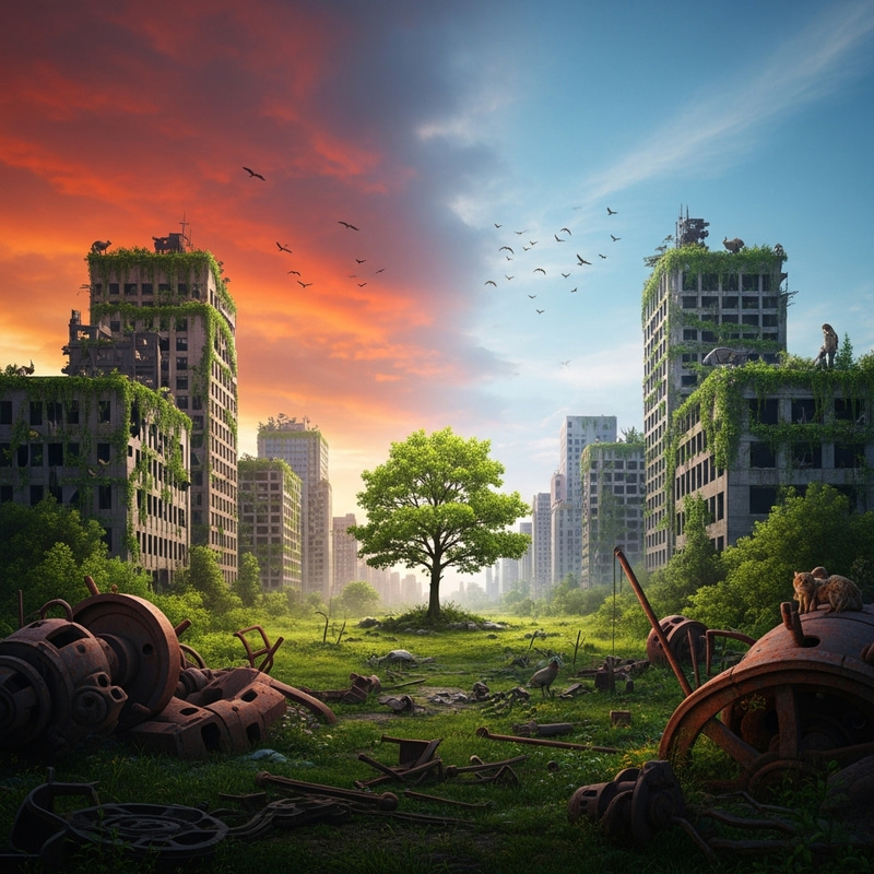 The End of Human Civilization: A Post-Apocalyptic Cityscape The End of Human Civilization: A Post-Apocalyptic Cityscape