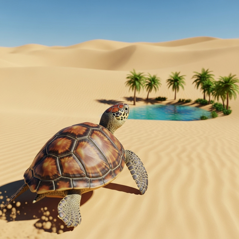 Turtle Discovers Water Oasis in Arid Desert Turtle Discovers Water Oasis in Arid Desert