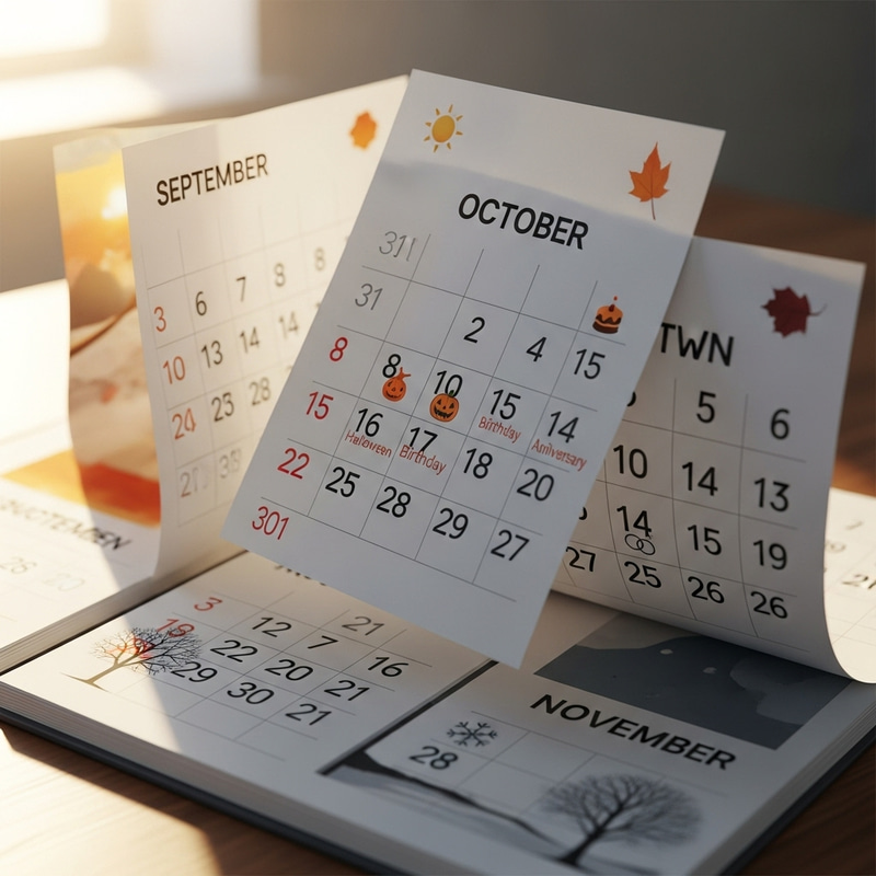 Month in Hyper-Realistic Imagery: Seasonal Symbols & Time Progression