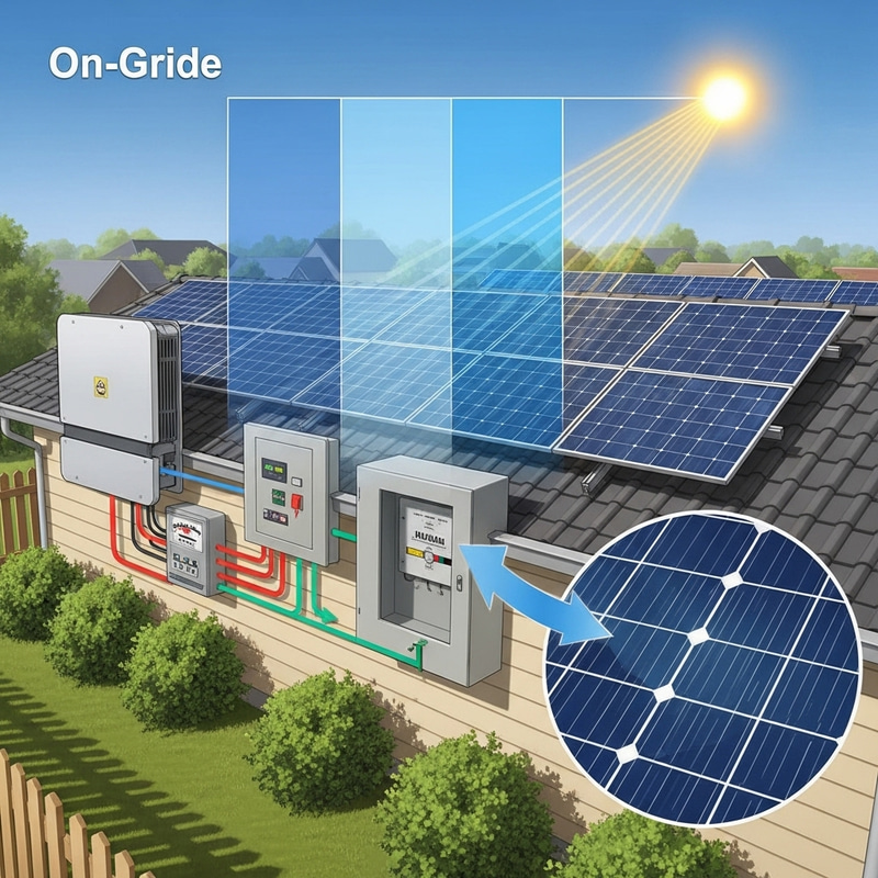 Detailed Illustration of On-Grid Solar Panel System