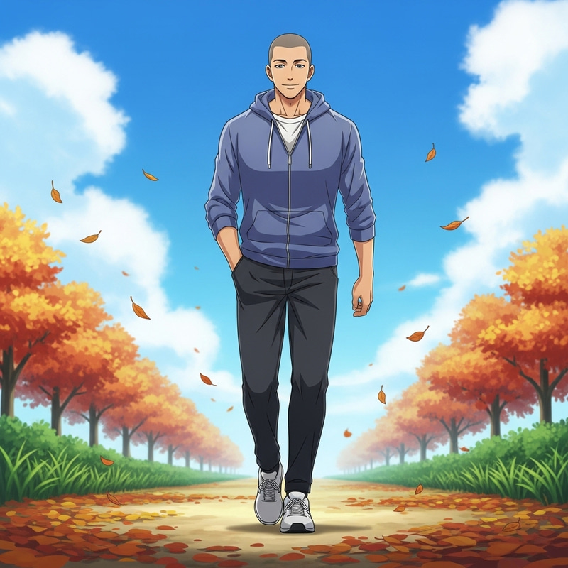 Phillip Prestwood: Athletic Man Walking Under Autumn Sky Phillip Prestwood: Athletic Man Walking Under Autumn Sky