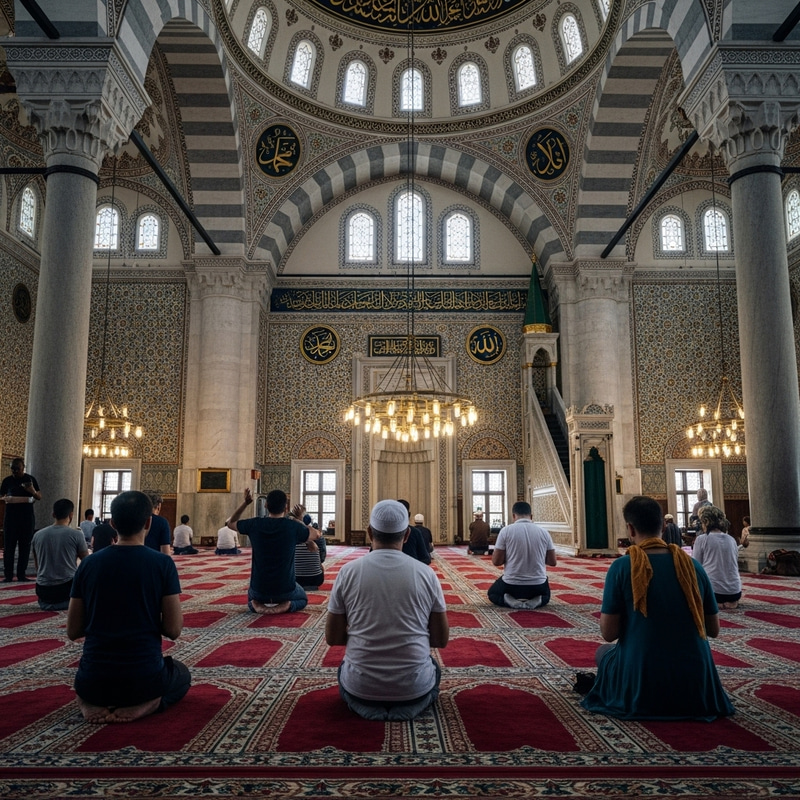 Captivating Prayer Scene at Çoban Mustafa Paşa Mosque in Gebze