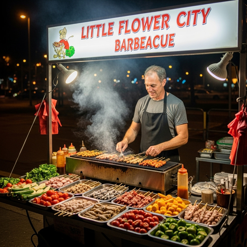 Little Flower City BBQ Stall - Lively Street Food Scene