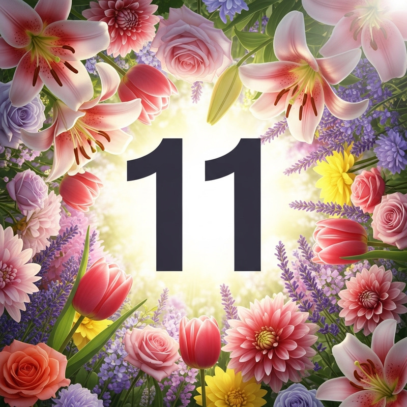 Number Eleven Surrounded by Blooming Flowers Number Eleven Surrounded by Blooming Flowers