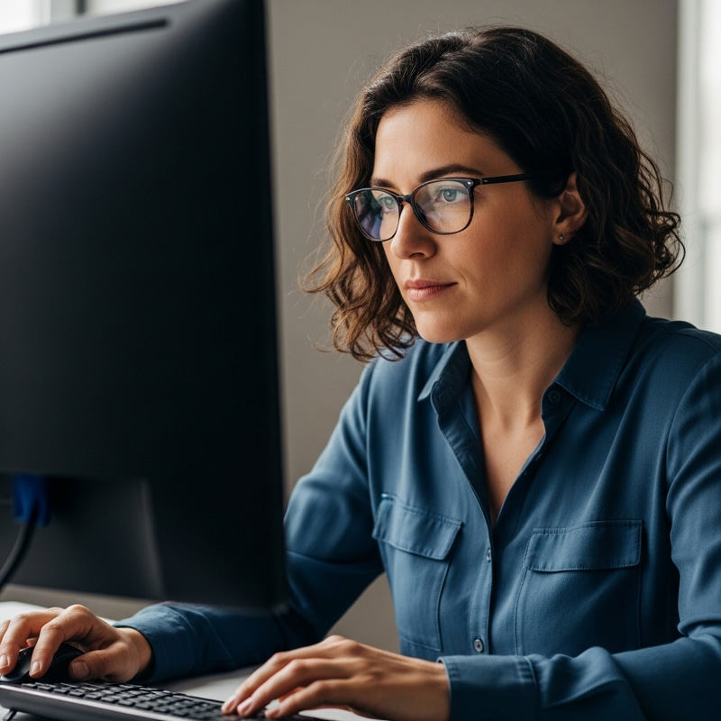 High-Resolution Studio Portrait | Person Focused on Computer Screen | Genuine Expression High-Resolution Studio Portrait | Person Focused on Computer Screen | Genuine Expression