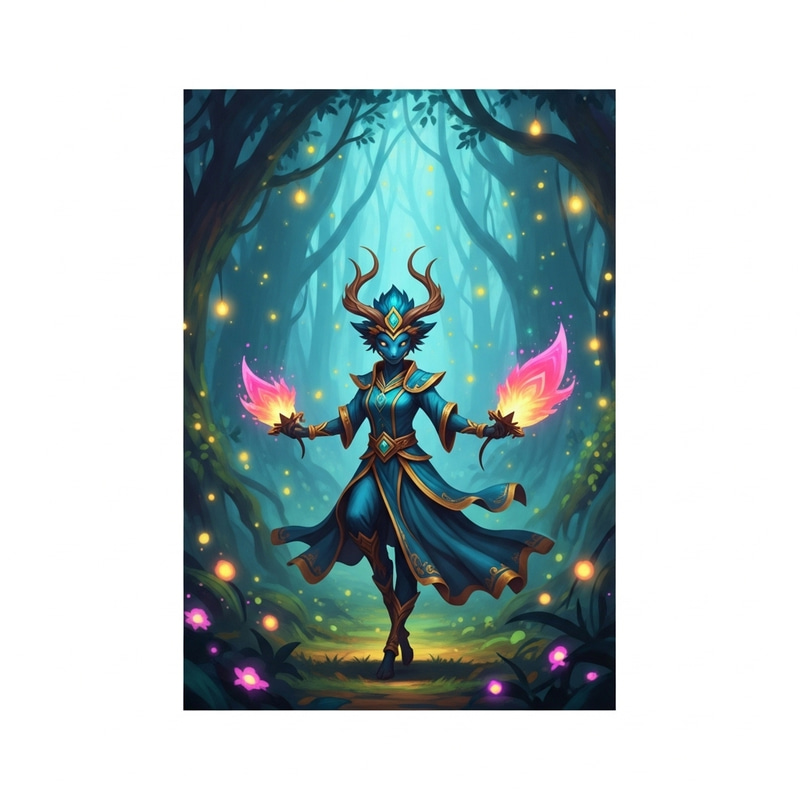 Mystical Creature in Enchanted Forest - Vibrant Fantasy Illustration Mystical Creature in Enchanted Forest - Vibrant Fantasy Illustration