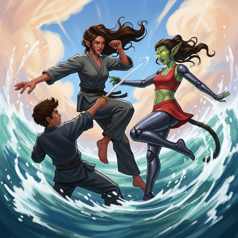 Dynamic Martial Artist Grappling - Vibrant Frazetta Illustration Dynamic Martial Artist Grappling - Vibrant Frazetta Illustration