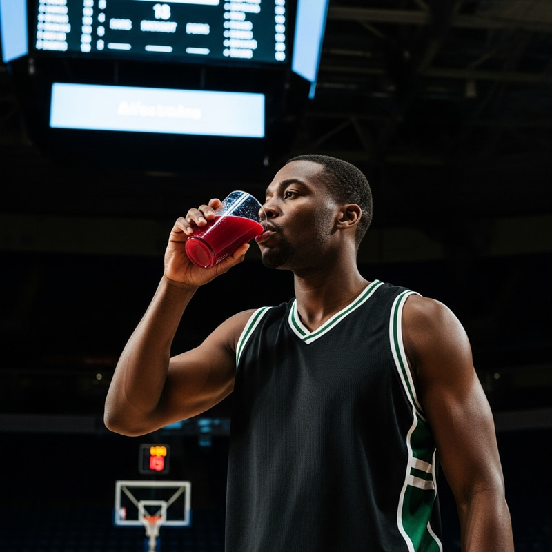 Basketball Player Refreshes with Grape Juice