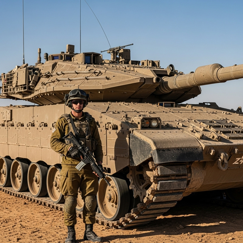 Israeli Soldier and Merkava 4 Tank in the Desert Israeli Soldier and Merkava 4 Tank in the Desert