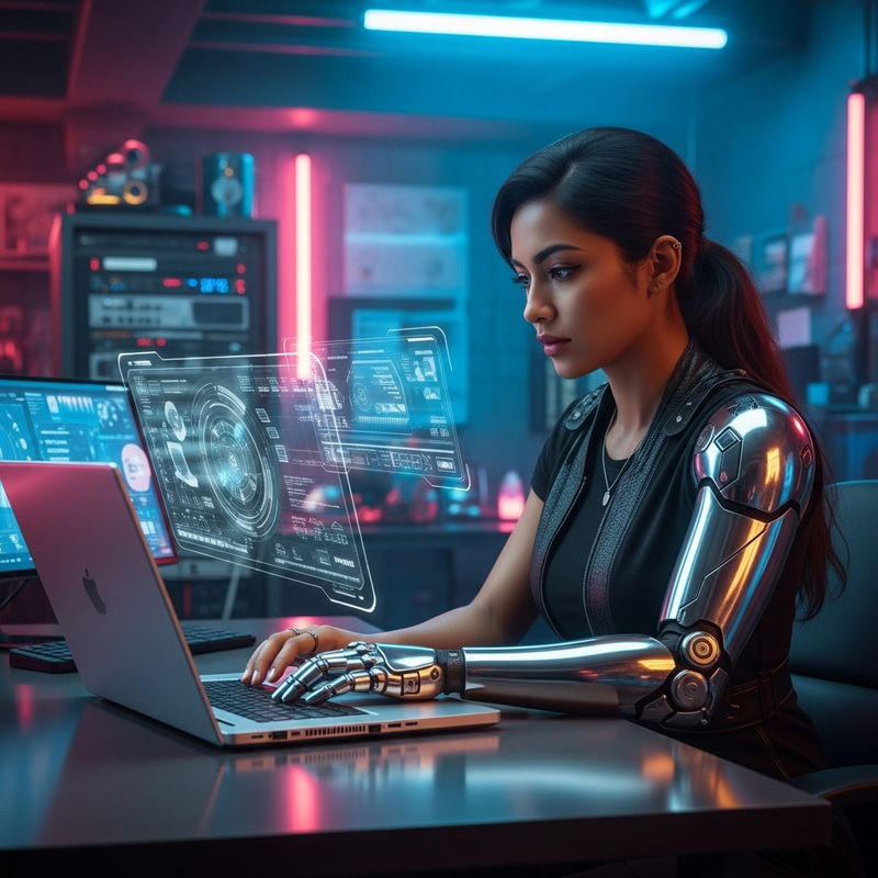 Cyberpunk Woman Using Macbook Cyberpunk Woman Using Macbook