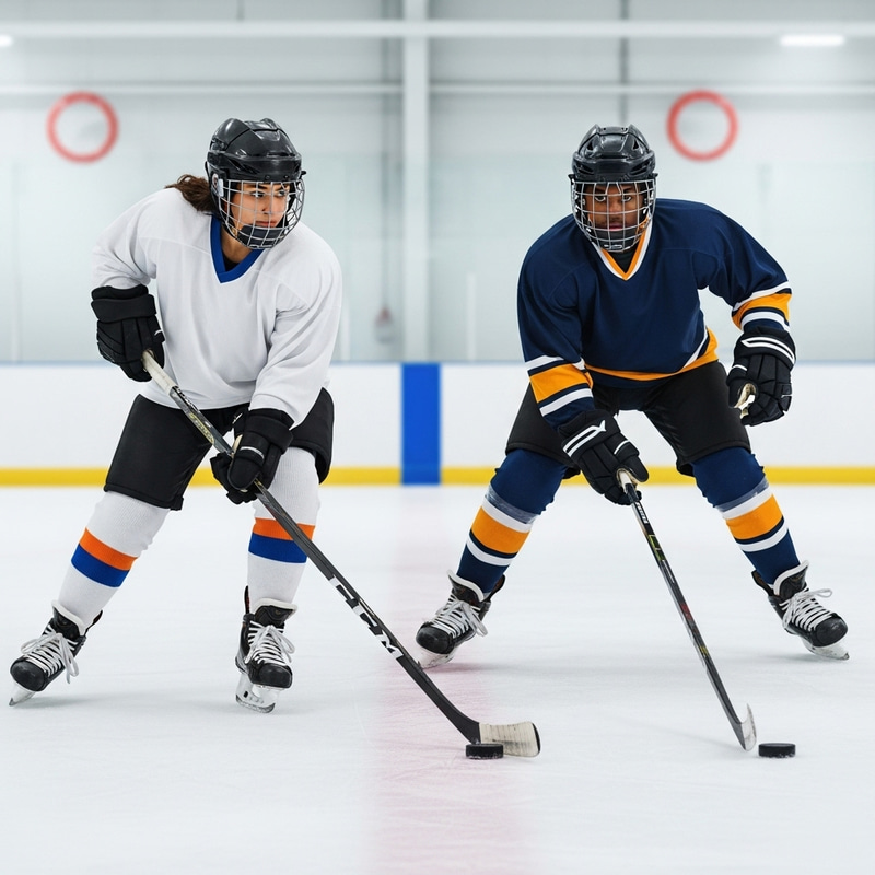 Diverse Hockey Players: Hispanic Female and Black Male On Ice Diverse Hockey Players: Hispanic Female and Black Male On Ice