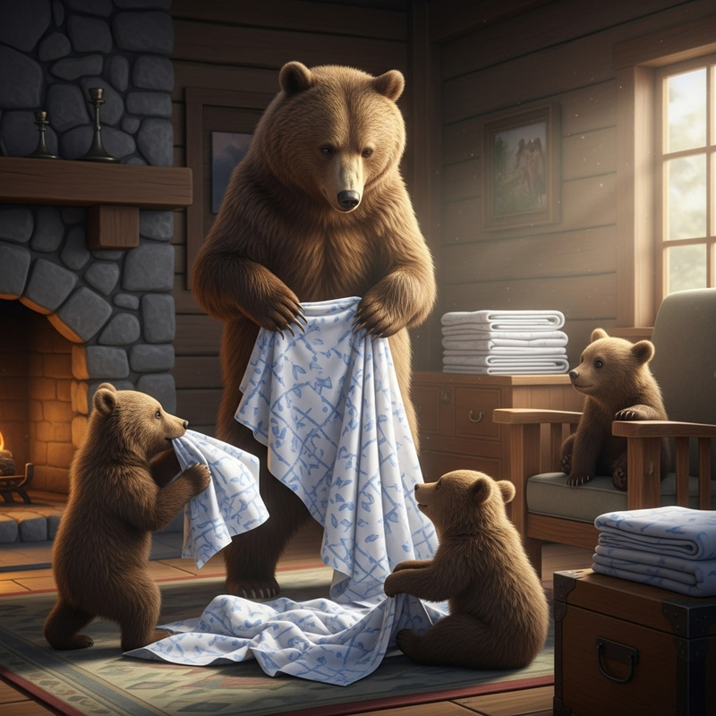 Brown Bear Mother and Cubs Folding Bed Sheets Brown Bear Mother and Cubs Folding Bed Sheets