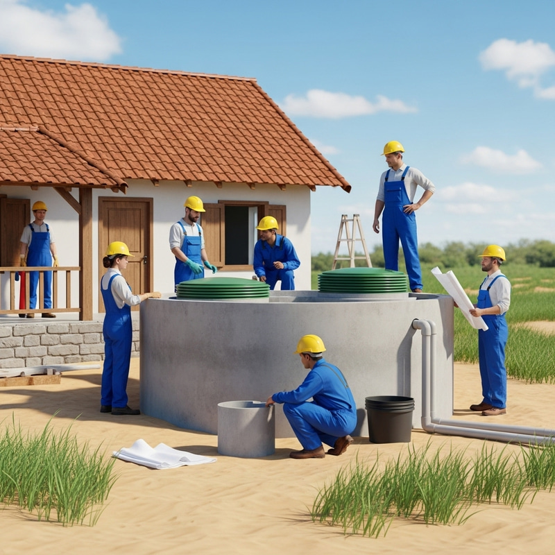 Septic Tank Installation Near Traditional House | Professional Workers