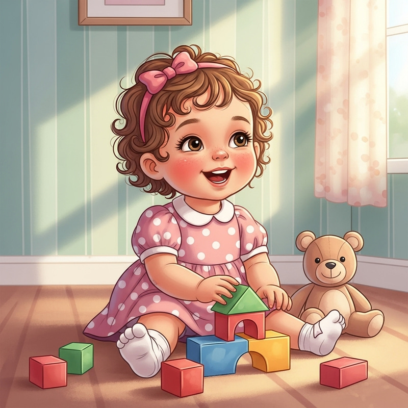 Adorable Baby Girl Playing with Colorful Blocks Adorable Baby Girl Playing with Colorful Blocks