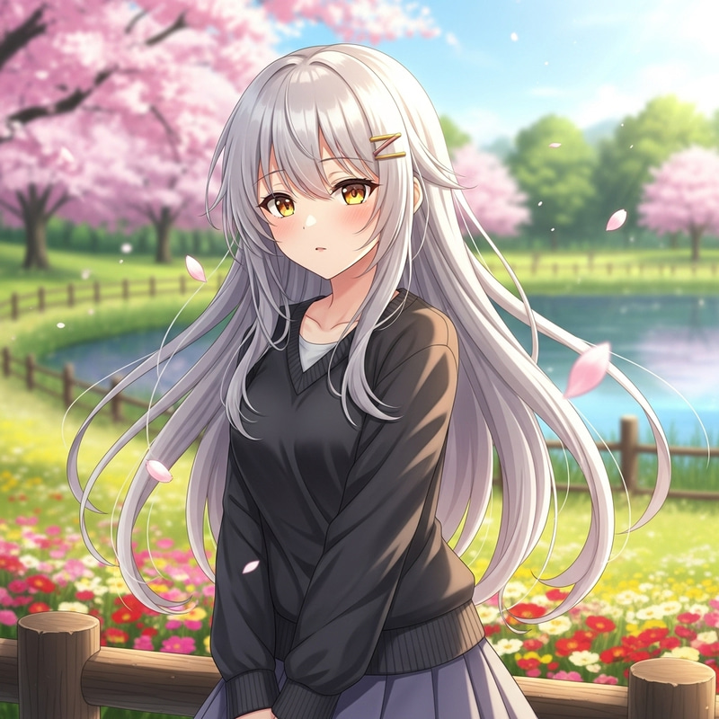 Serene Anime Girl with White Hair and Golden Eyes Serene Anime Girl with White Hair and Golden Eyes