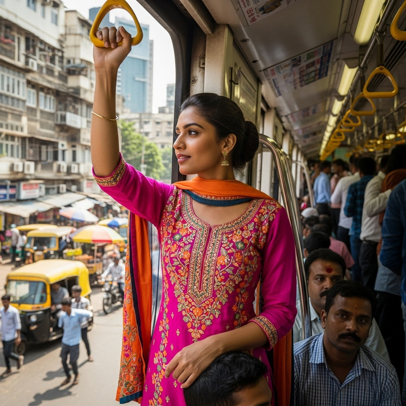 Girl in Mumbai Local Train Journey Girl in Mumbai Local Train Journey