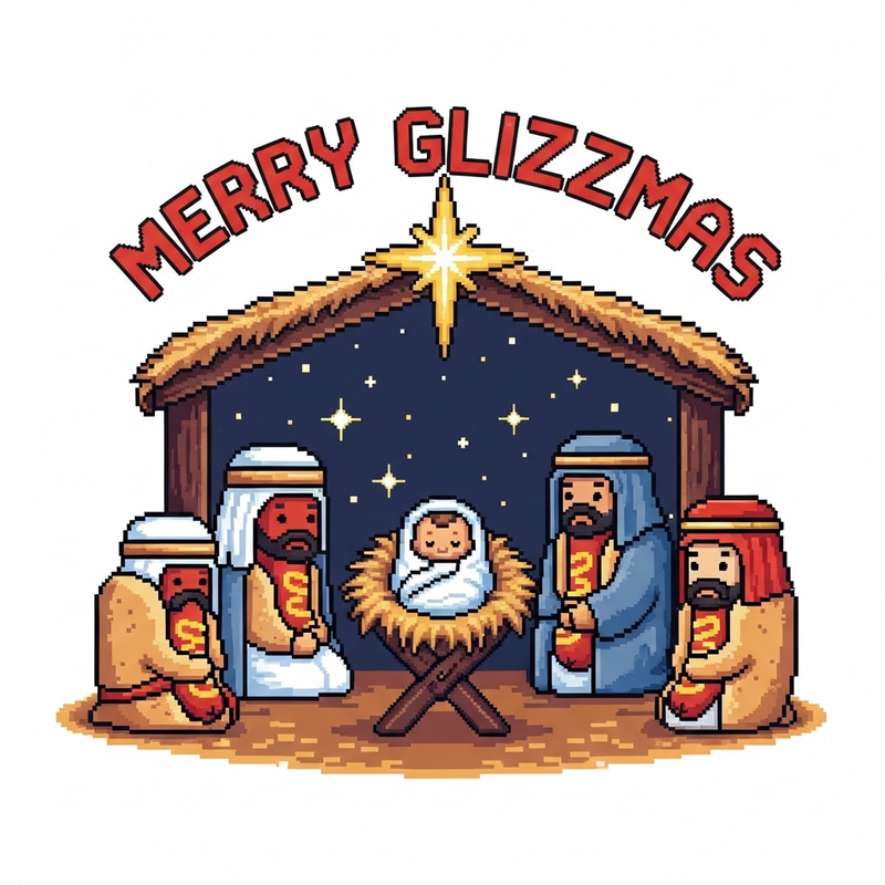 Delightful Hotdog Nativity Scene: Merry Glizzmas Pixel Art Delightful Hotdog Nativity Scene: Merry Glizzmas Pixel Art