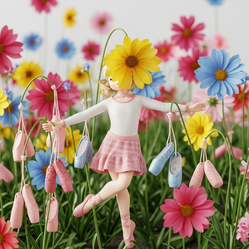 Whimsical Dance of Joy: Ballet Flowers in Enchanting Garden