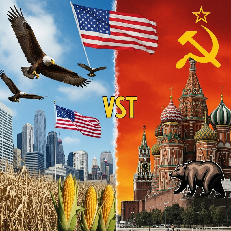 Cold War Era Superpowers Face Off: Iconic Symbols Collage Cold War Era Superpowers Face Off: Iconic Symbols Collage