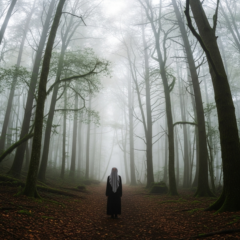 Enigmatic Figure Veiled in Misty Forest | Fantasy Scene Enigmatic Figure Veiled in Misty Forest | Fantasy Scene