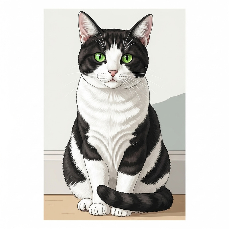 Adorable Black and White Cat Illustration Adorable Black and White Cat Illustration
