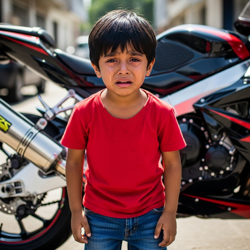 Boy Cries in Front of Super Bike: A Heartfelt Moment Boy Cries in Front of Super Bike: A Heartfelt Moment