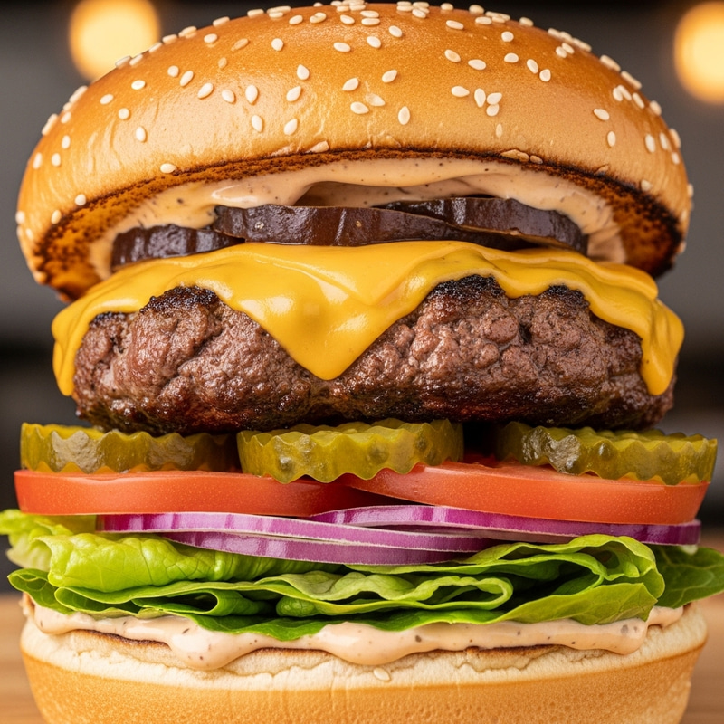 Delicious Large Hamburger with Fresh Ingredients Delicious Large Hamburger with Fresh Ingredients