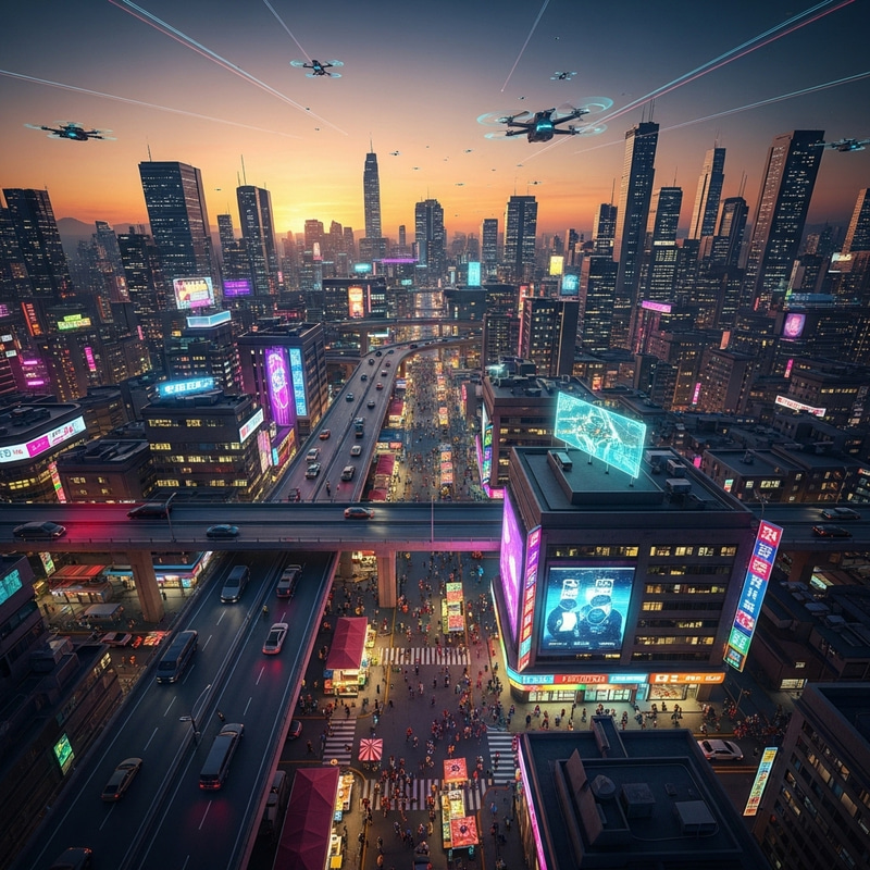 Neon Cityscape at Sunset | Vibrant Cyberpunk Metropolis Neon Cityscape at Sunset | Vibrant Cyberpunk Metropolis