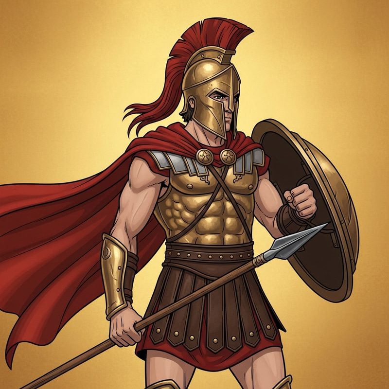 Spartan Icon: Historic Warrior, Muscular Build, Traditional Armor