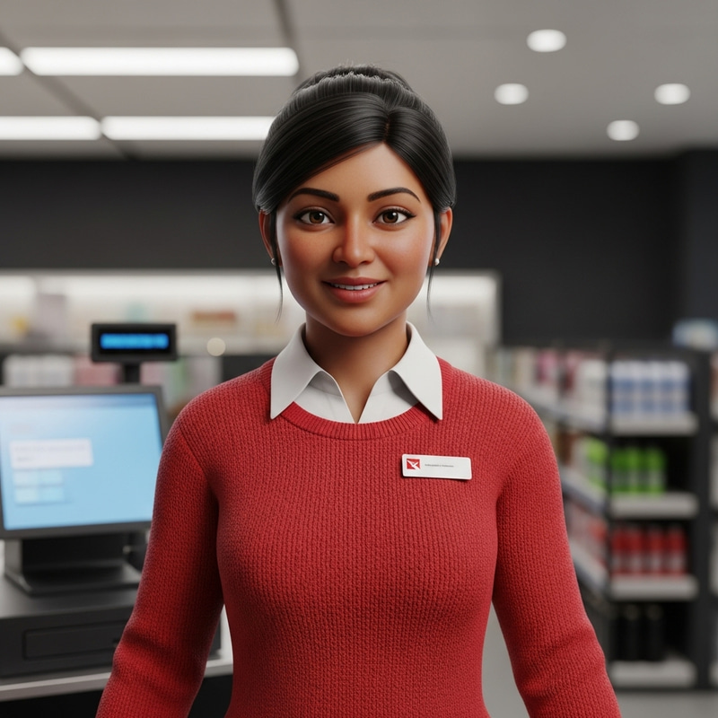 3D Cashier Woman in Red Sweater - South Asian Ethnicity 3D Cashier Woman in Red Sweater - South Asian Ethnicity