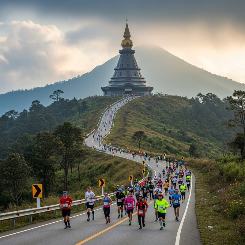 Long Distance Running Race on Road to Doi Inthanon Peak
