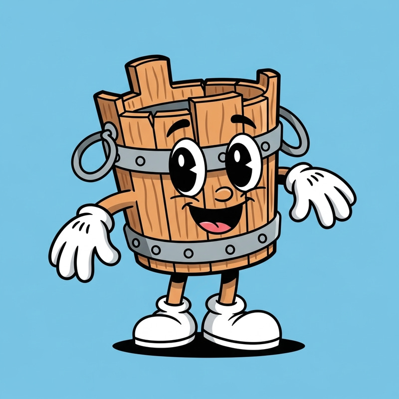 Whimsical Cartoon Wooden Pail Illustration