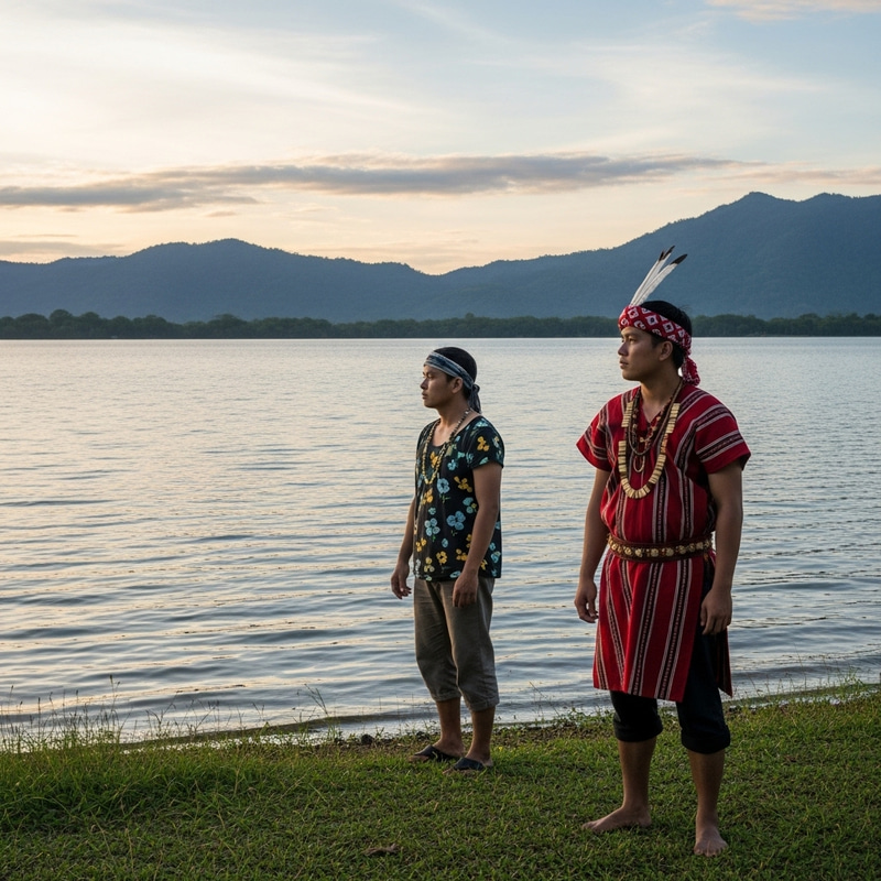 Encounter of LapuLapu with Local at Serene Laguna Lake Encounter of LapuLapu with Local at Serene Laguna Lake