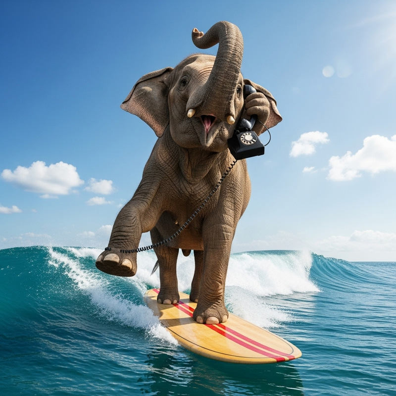 Elephant Surfing and Talking on Phone Elephant Surfing and Talking on Phone