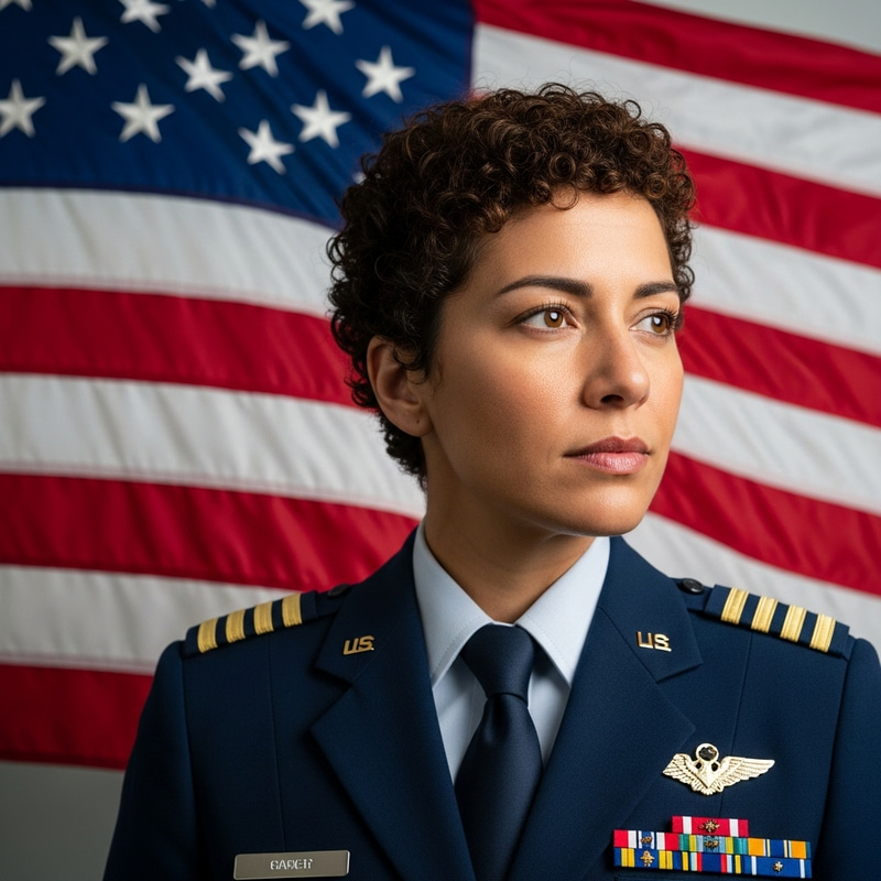 Female Pilot with American Flag Female Pilot with American Flag