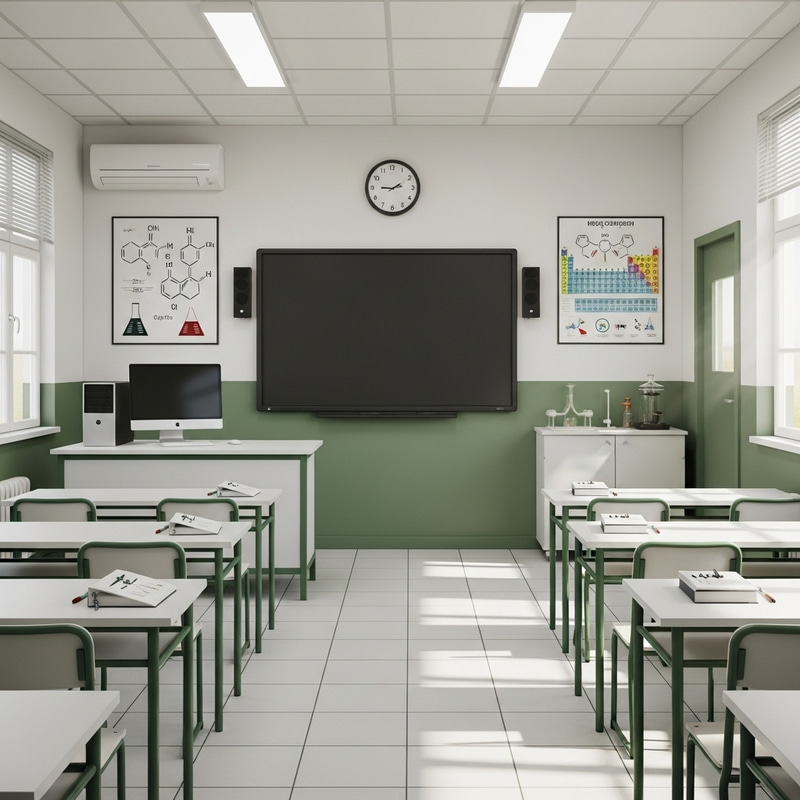 3D Chemistry School Classroom with Electronic Blackboard & Computer 3D Chemistry School Classroom with Electronic Blackboard & Computer