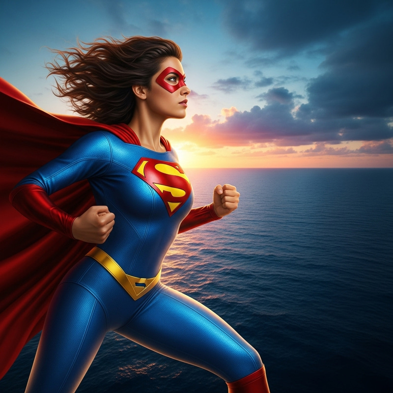 Dynamic Hispanic Superhero Overlooking the Sea Dynamic Hispanic Superhero Overlooking the Sea