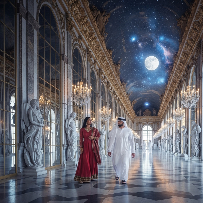 Moonlit Hall of Mirrors: A Dreamy Stroll Moonlit Hall of Mirrors: A Dreamy Stroll