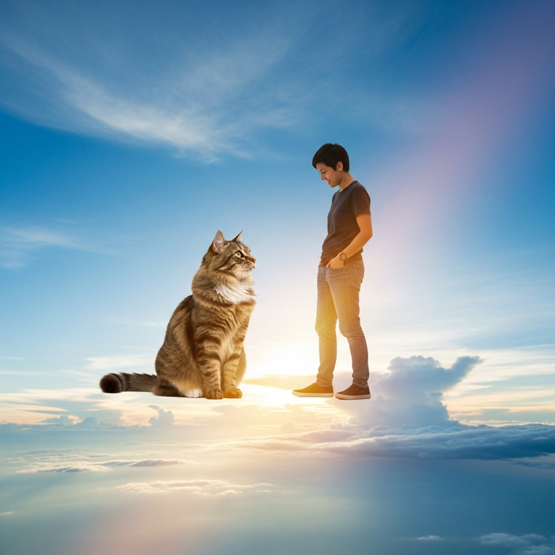Surreal Sky Encounter with Fluffy Feline Surreal Sky Encounter with Fluffy Feline