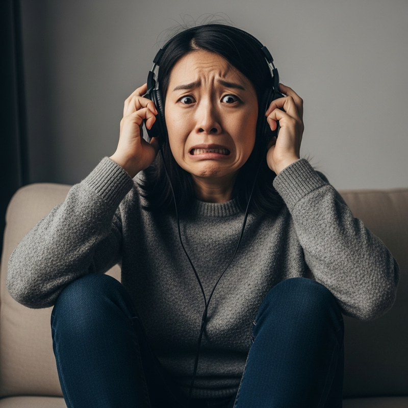 East Asian Individual Terrified listening to Music - Expression of Fear