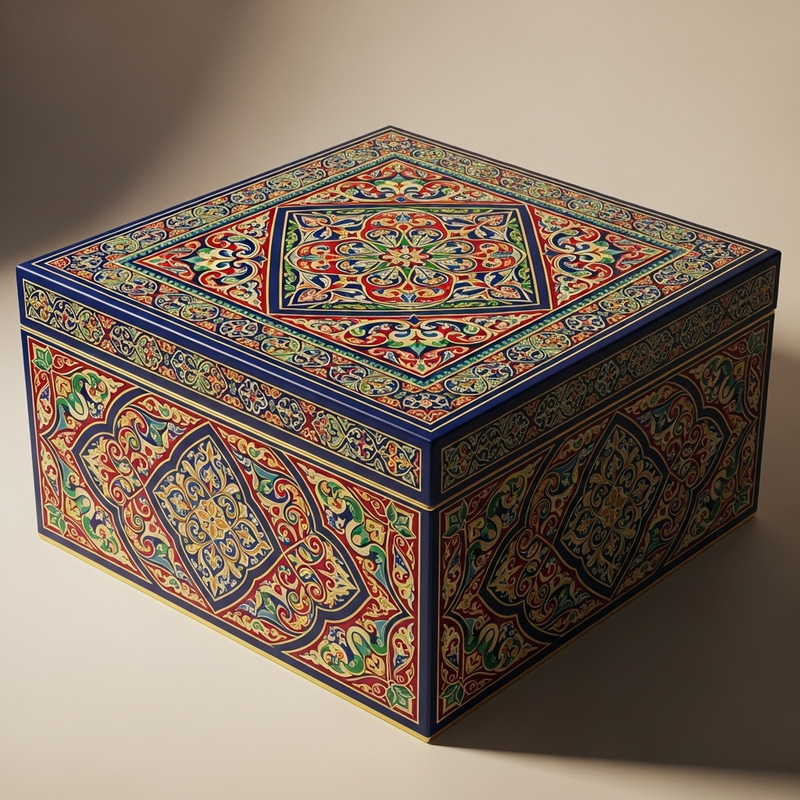 Intricate Kazakh Ornaments Square Box for Ramadan Festivity Intricate Kazakh Ornaments Square Box for Ramadan Festivity