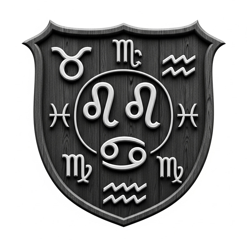 Zodiac Signs Family Crest | Monochrome Wood Carved Design Zodiac Signs Family Crest | Monochrome Wood Carved Design