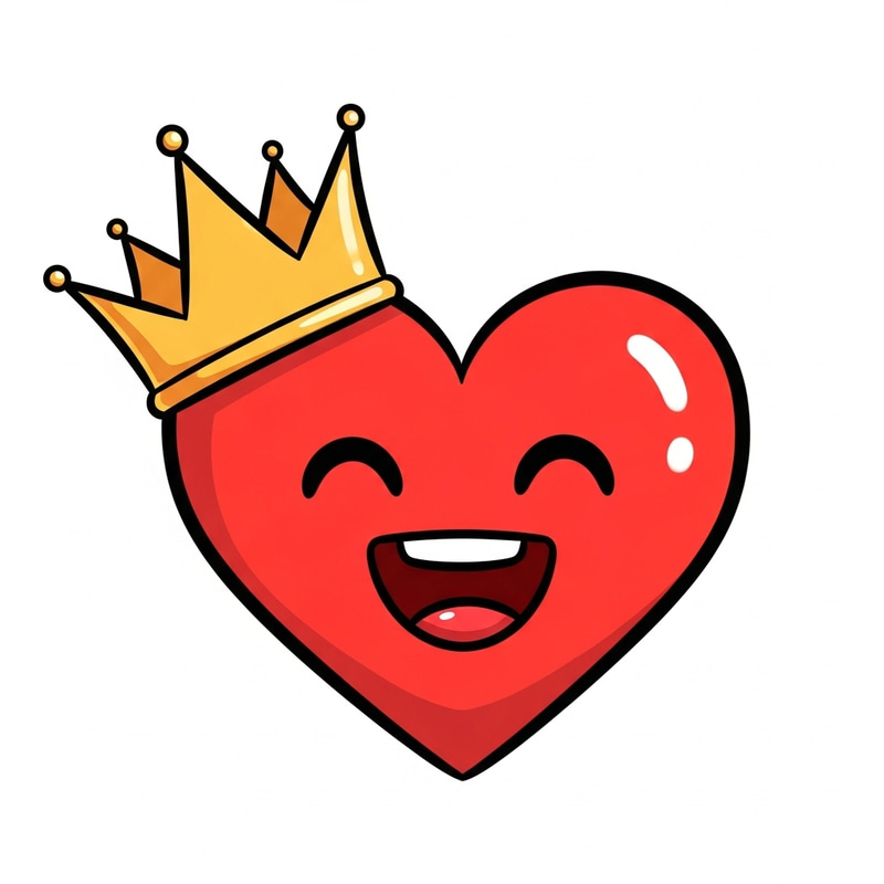 Joyful Red Heart with Golden Crown Cartoon Illustration Joyful Red Heart with Golden Crown Cartoon Illustration