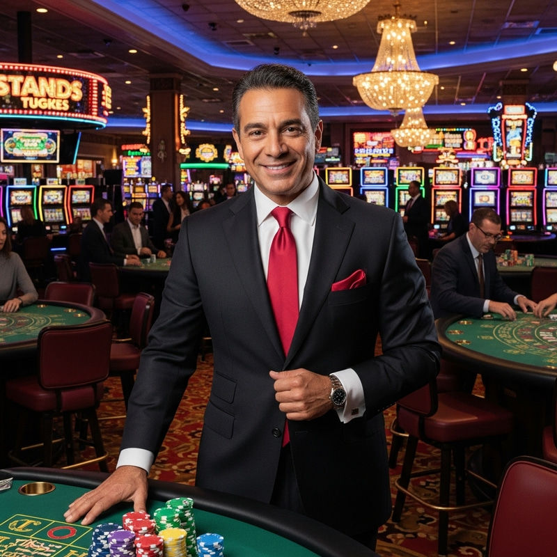 High Rollin' Casino Daddy | Hispanic Man in Black Suit Glamour