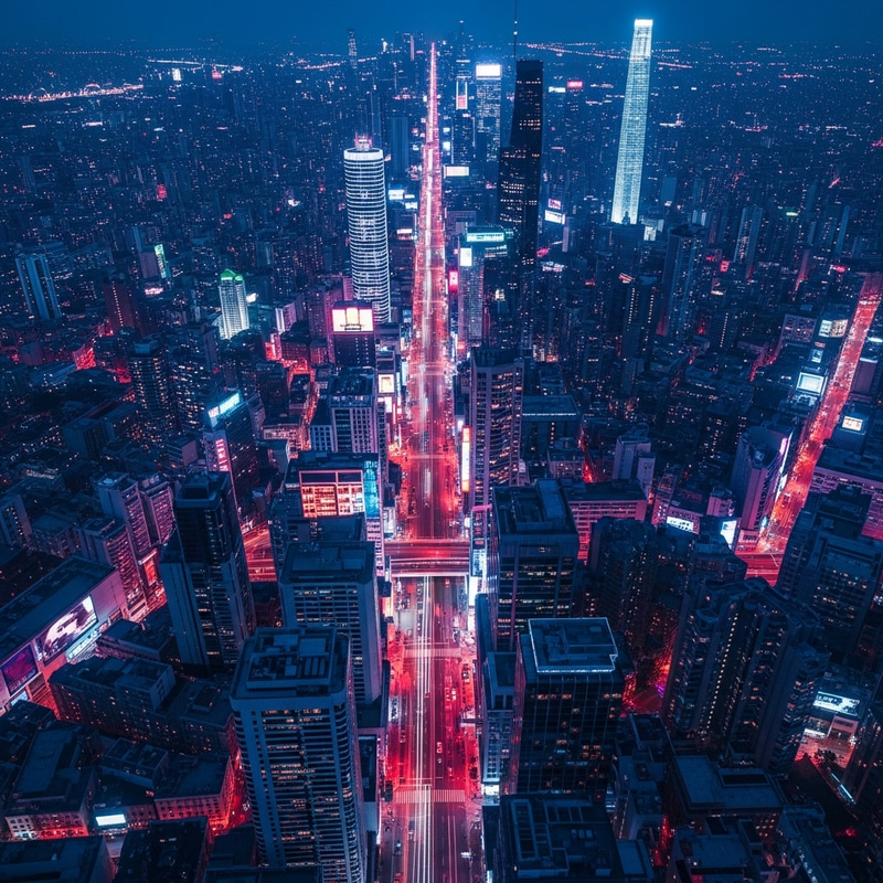 Neon Cyberpunk City - Aerial View of Futuristic Metropolis Neon Cyberpunk City - Aerial View of Futuristic Metropolis