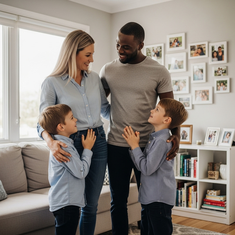 Adorable Family Interaction: Twin Boys Engaging with Parents Adorable Family Interaction: Twin Boys Engaging with Parents