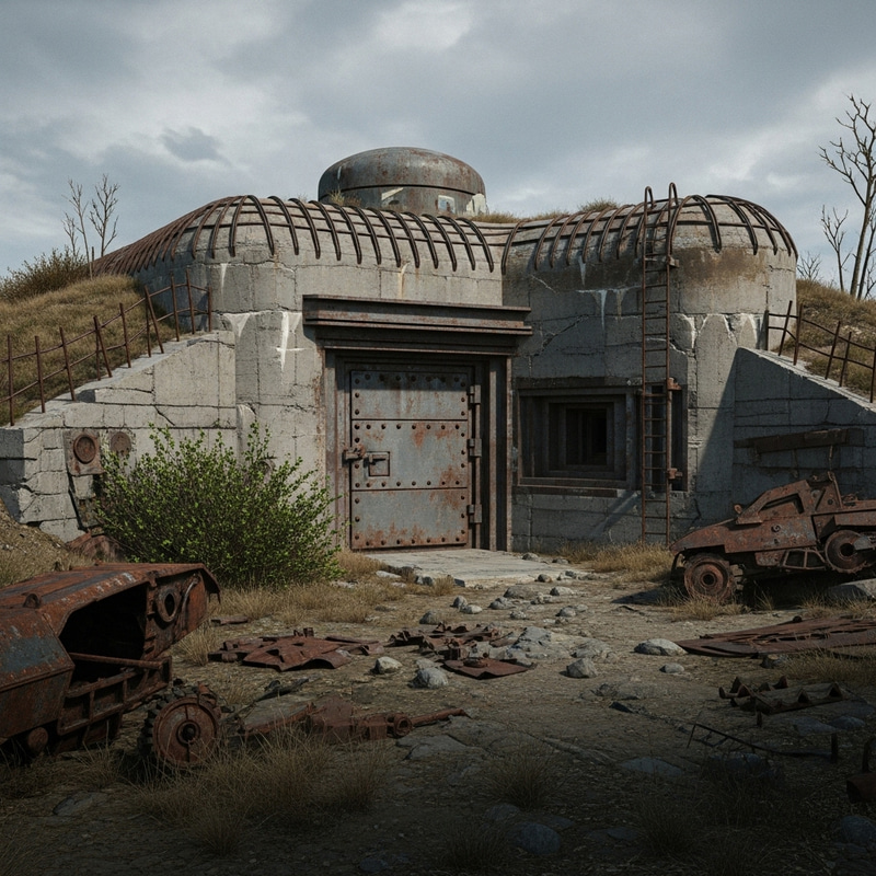 Military Bunker in Barren Landscape