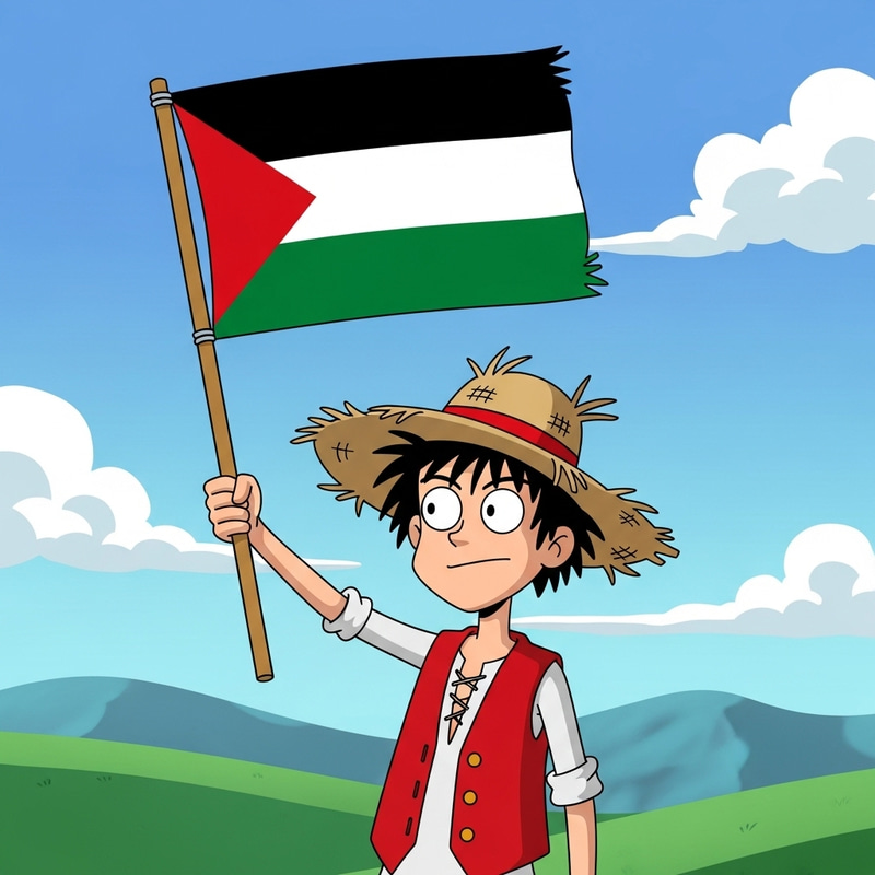 Captain Luffy with Palestine Flag - Adventure Time Cartoon Character Captain Luffy with Palestine Flag - Adventure Time Cartoon Character